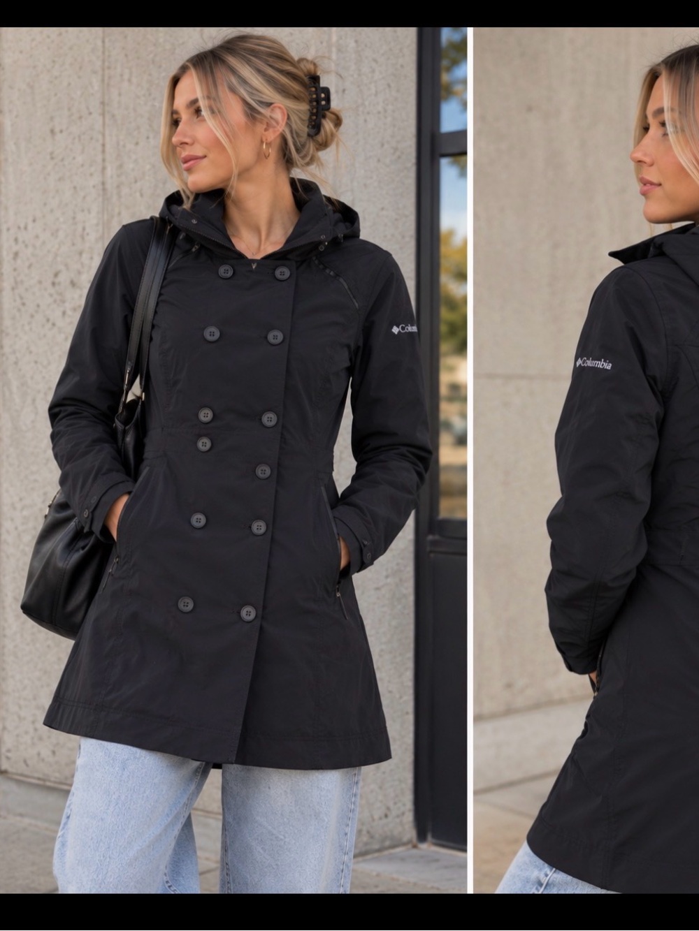 Columbia Women’s Small Black Omni-Heat Hooded Raincoat Trench Jacket